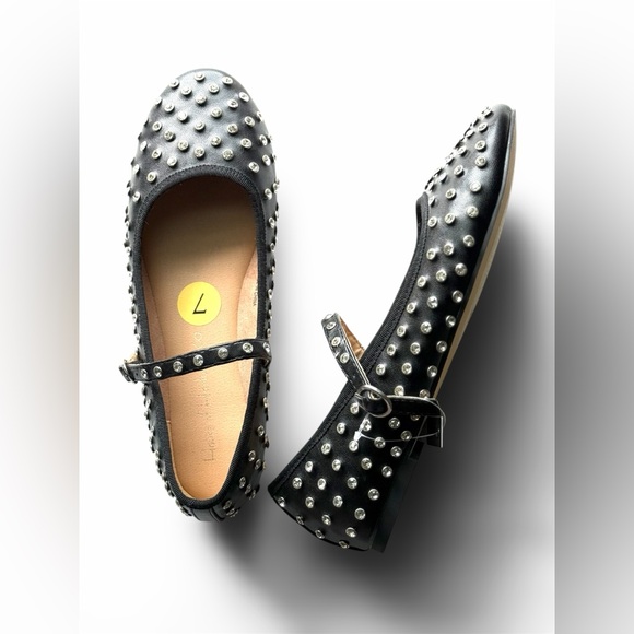 NWT House of Harlow 1960 Flashy Studded Mary-Jane Flats in Black - Size 7 - Picture 2 of 11